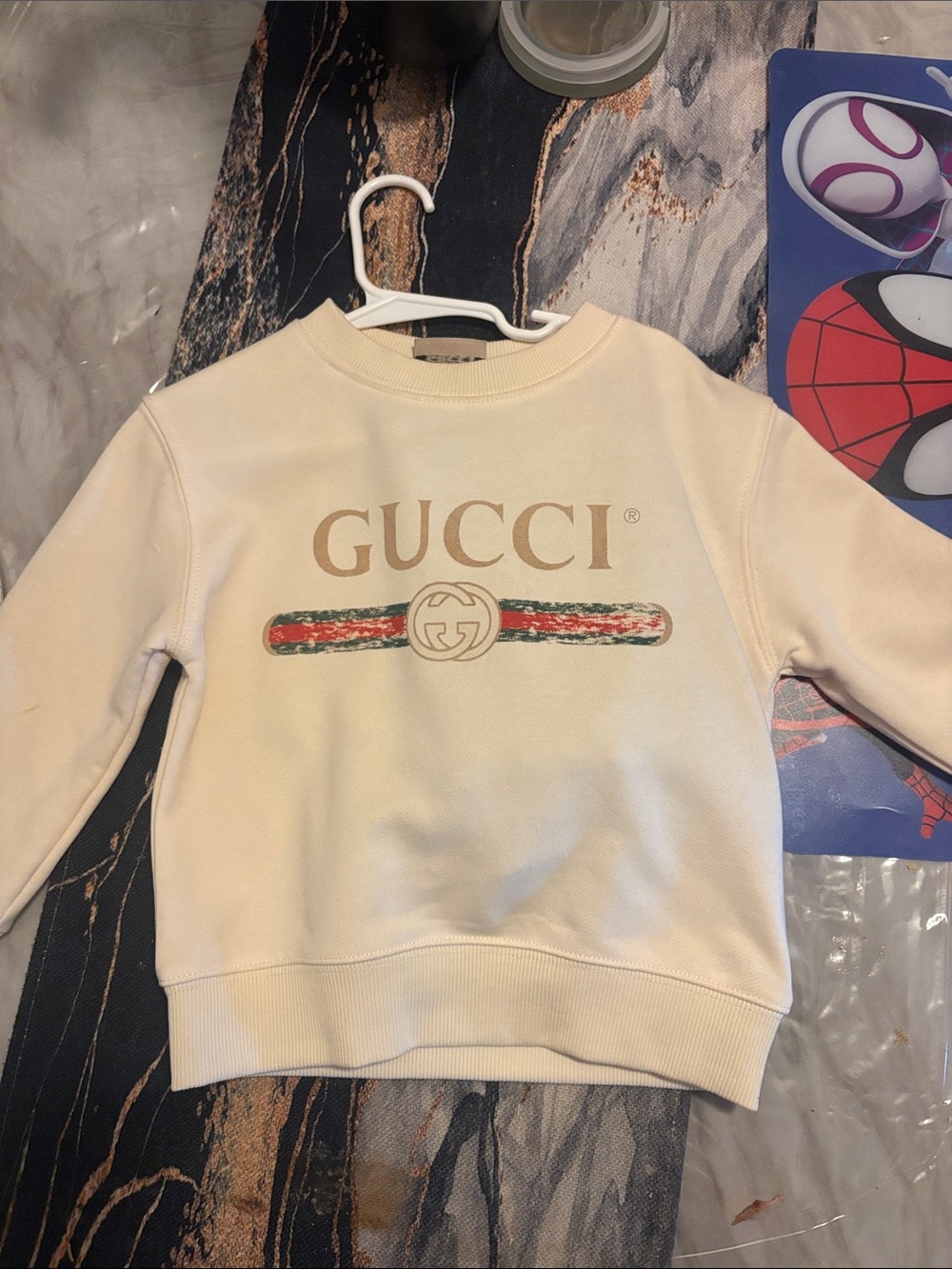 Gucci Cream Kids Sweatshirt with Red & Green Web Stripe